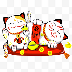 卡通新年2019图片_招财猫新年2019年金元宝发财