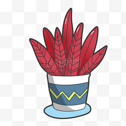 植物卡通花纹图片_红色植物盆栽插画