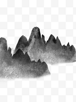 水墨山中国风插画简约线性黑色国