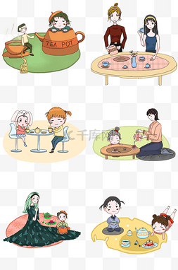 与茶有关图片_喝茶饮茶健康饮食卡通插画合集