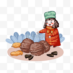 过年吃饺子图片_农历新年传统习俗干果手绘插画