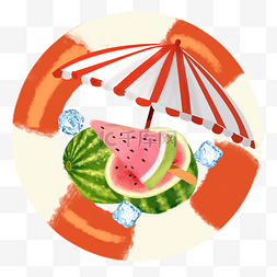太阳伞图片_夏季游泳圈西瓜装饰元素
