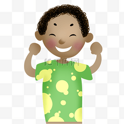 卷发小男孩卡通图片_穿着绿色衣服的非洲小男孩设计图