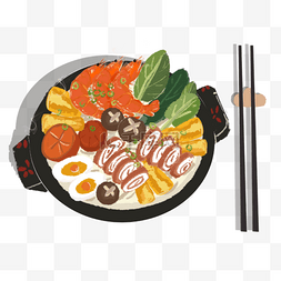 厨房免扣素材图片_手绘创意卡通主菜和筷子免扣元素