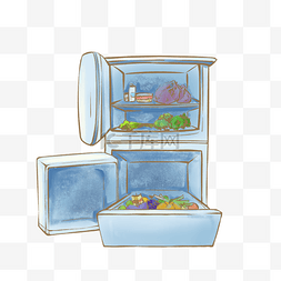 冰箱插画图片_手绘蓝色冰箱插画