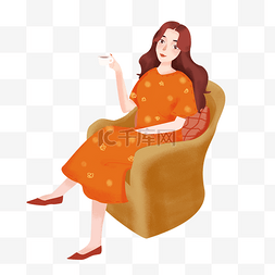 女人坐沙发上图片_手绘悠闲坐在沙发上女海