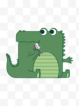 扁平插画小动物图片_趣味卡通扁平化方形动物小鳄鱼形