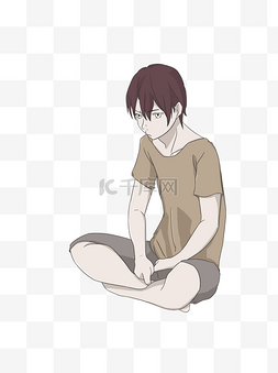 坐着的男孩图片_盘腿坐着的少年漫画人物设计