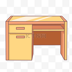 电脑桌桌面图片_手绘黄色的电脑桌插画