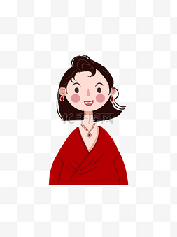 丸子头图片_人物元素之穿红色衣服的丸子头女