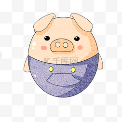 手绘紫色小猪插画