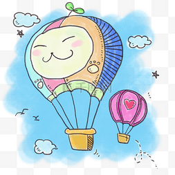 卡通手绘线条画图片_卡通手绘涂鸦颜色热气球简笔画