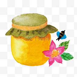 手绘水彩蜂蜜瓶插画