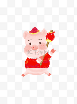 2019年猪年手绘插画喜庆红色可商