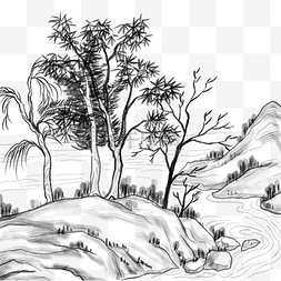 中国传统艺术文化图片_中国风山水画国画水墨小树林