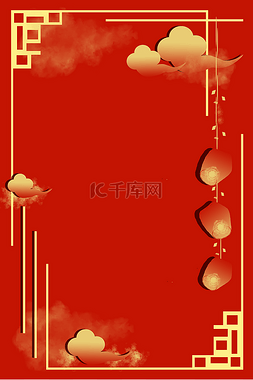 春节背景图片_新年烫金祥云手绘装饰边框背景