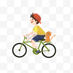 小人扁平图片_卡通骑着自行车的少年人物