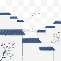 免费唯美图片_唯美古风手绘徽派建筑