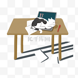 卡通桌子猫咪插画