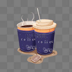 蓝色交杯酒插画图片_纸质的咖啡杯和砂糖免抠元素