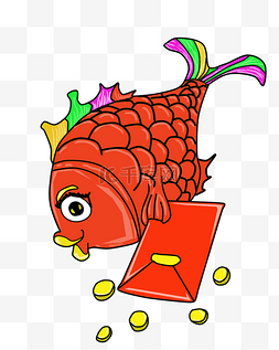 红包鱼图片_年年有鱼送红包插画