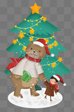 圣诞节活动图片_圣诞节送礼物的小熊和儿童