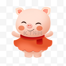 漂亮的小猪图片_手绘穿连衣裙的小猪插画