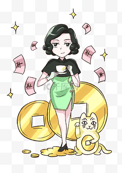 手绘金融职业美女人物插画