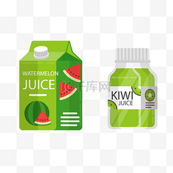 西瓜饮料卡通图片_绿色卡通手绘西瓜猕猴桃汁