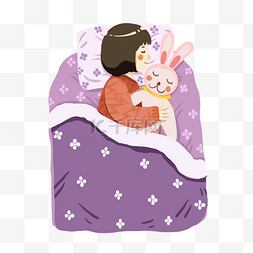 抱着兔子睡觉的女孩