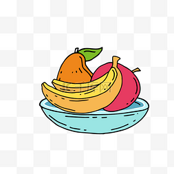 苹果香蕉梨图片_手绘卡通水彩水果盘