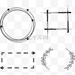 手账素材图片_简约小清新线框手账手绘叶子圆形