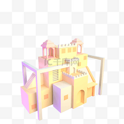米黄色图片_3D卡通房子城堡