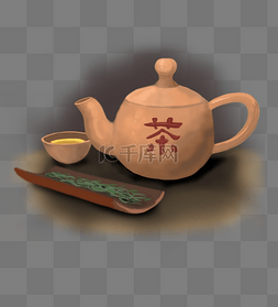 茶杯茶壶插画图片_茶主题茶壶茶罐卡通风