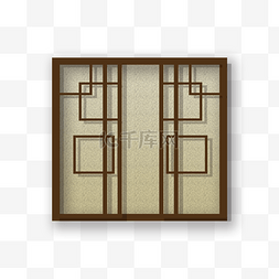 中国风的棕色窗户插画海报网页免