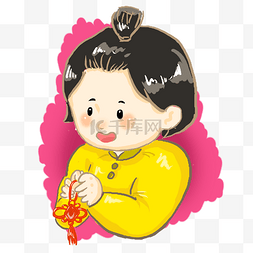 母亲形象图片_母亲编织蝴蝶结卡通手绘插画