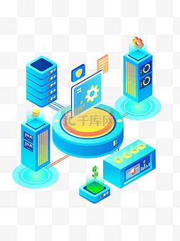 25D办公数据区块链半立体矢量元素