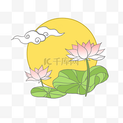 中秋节荷花月饼图片_手绘中秋节荷花荷叶插画