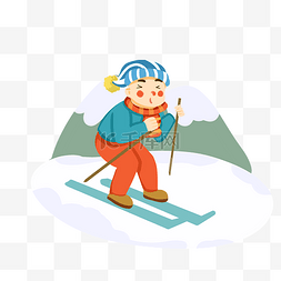 厚衣服卡通人图片_冬季滑雪男孩手绘插画