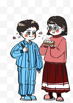 冬季人物服饰图片_冬天姐弟俩一起吃饺子卡通人物