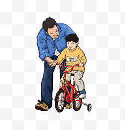 父子骑自行车图片_父亲节卡通形象父子骑自行车