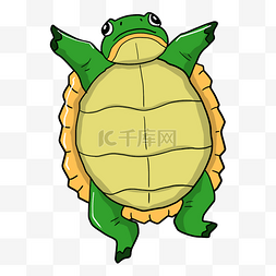 乌龟可爱图片_伸懒腰的绿色乌龟插画
