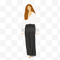 女模特裤子衬衣黑色欧美模特白色