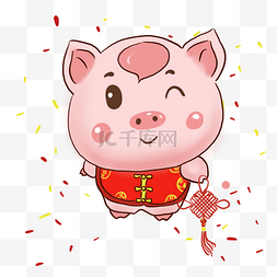 猪年红色手绘插画猪宝宝金猪报福