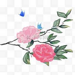 手绘粉色花朵水粉插画