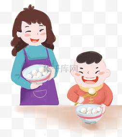 小孩吃汤圆图片_元宵节吃汤圆手绘插画
