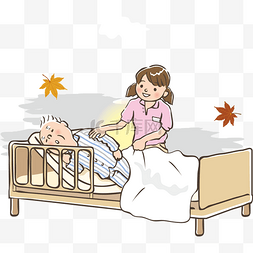 医生护士卡通图片_卡通躺在病床上的病人矢量