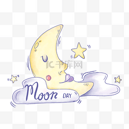 卡通可爱睡着的月亮矢量素材