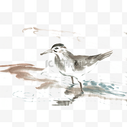 伫立水中的鸟水墨画PNG免抠素材