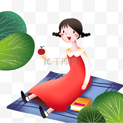 春游吃水果的女孩插画